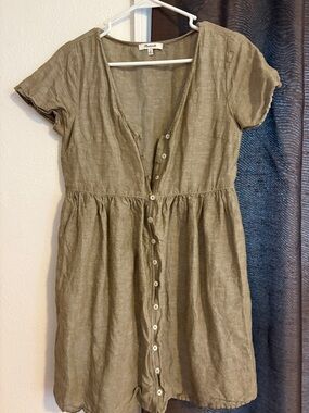 Madewell Olive Green Button-Down Linen Mini Dress